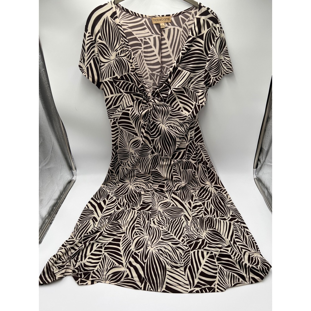 Notations Brown Cream Palm Leaf Twist Front V-Neck Midi‎ Dress MITD0135 Mens M